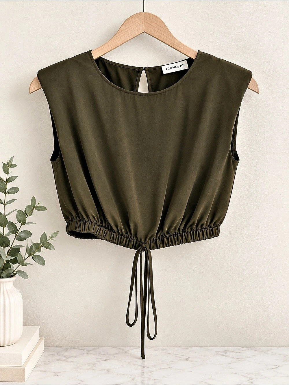 NICHOLAS Nadira Green Cropped Bubble Top 100% Silk Made in Australia